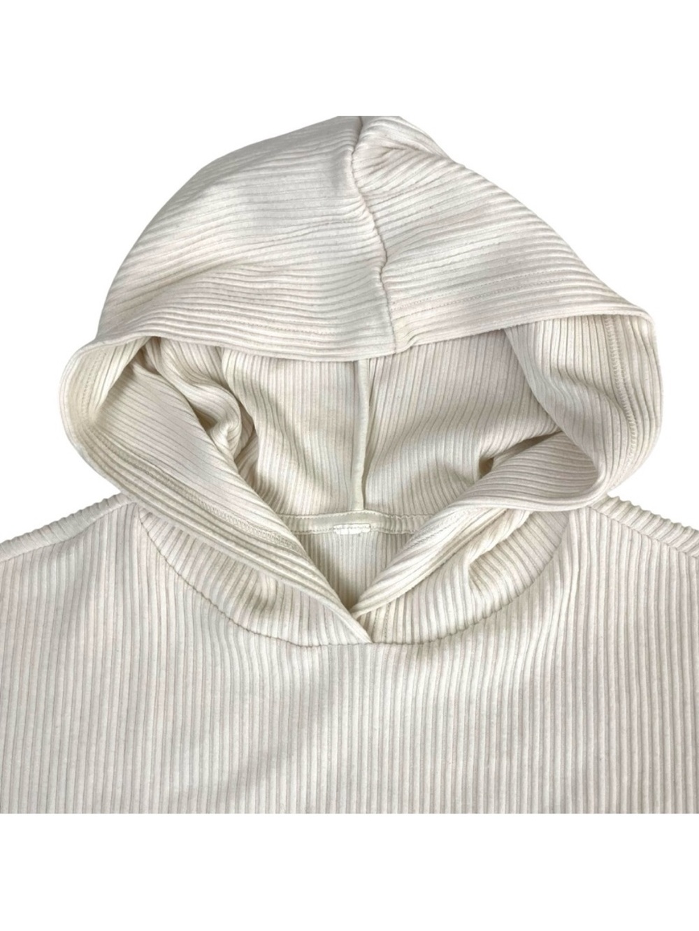 alo Yoga Muse Ribbed Crop Hoodie Pullover Ivory Cream L/XL - Picture 7 of 13